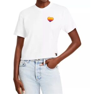 Aviator Nation Heart Stitch Cropped Boyfriend Tee White * FLAWS *